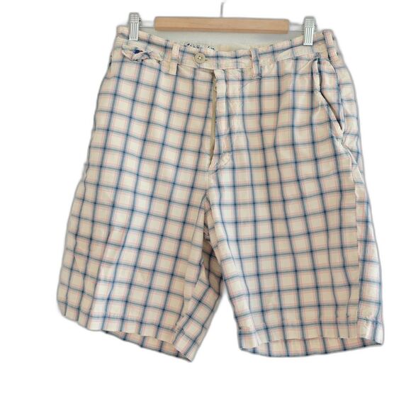 Vintage Abercrombie & Fitch Men's Bermuda Shorts Cream Pink Blue Sz 30 - Picture 1 of 16